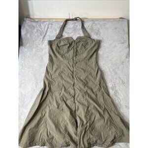 By Anthropologie 2X Khaki Halter Dress Zip Front Fit Flare Plus Size